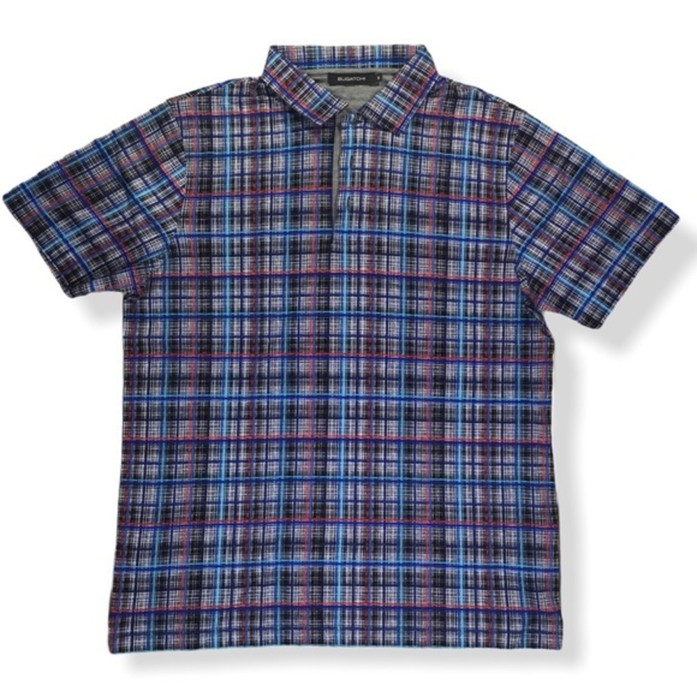 Bugatchi Designer Mens Plaid Golf Polo Shirt NWOT